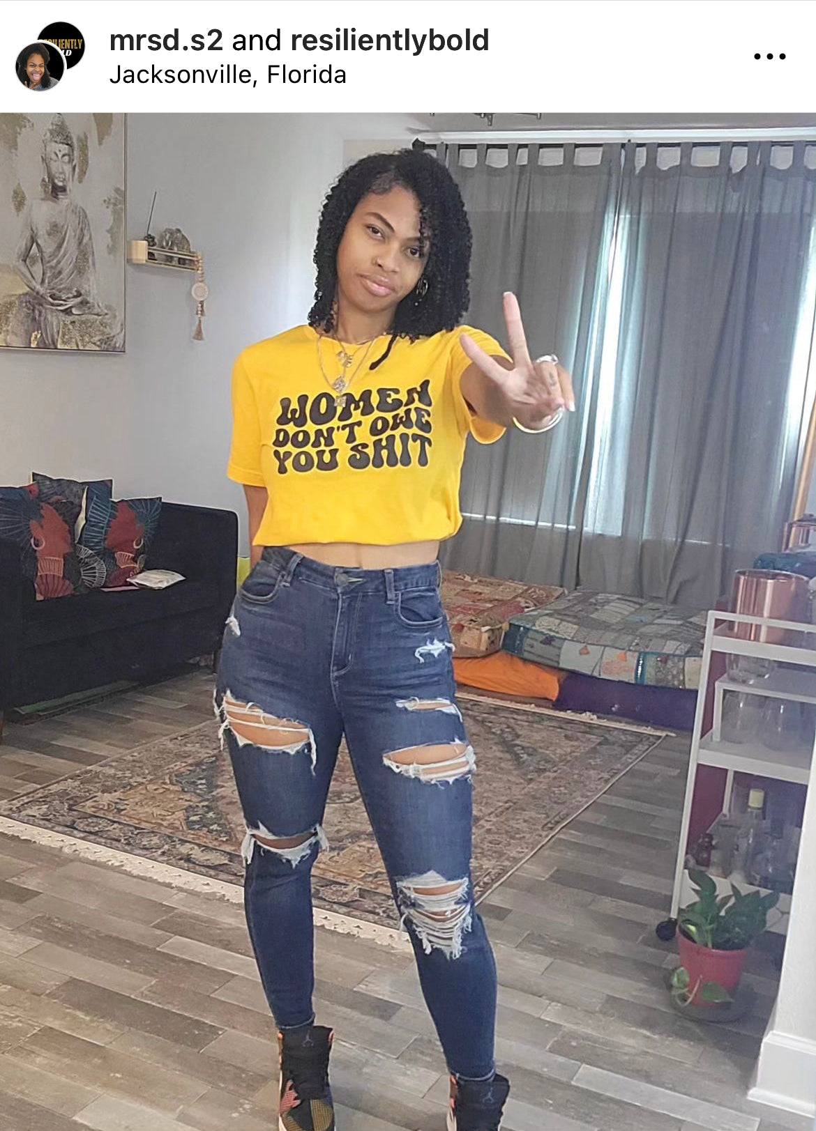 @mrsd.s2 Wearing Resiliently Bold's Women Don't Owe You Shit Golden Yellow T-Shirt