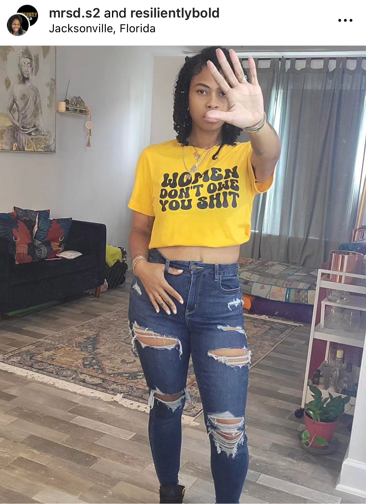 @mrsd.s2 Wearing Resiliently Bold's Women Don't Owe You Yellow T-Shirt