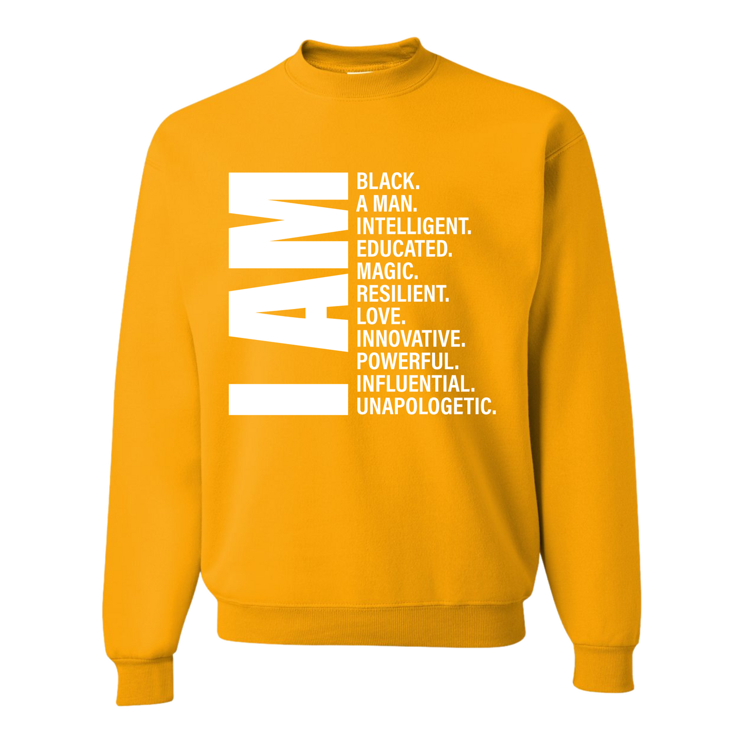 Resiliently Bold I Am Affirmation T-Shirt, I Am Affirmation, I Am Black Man Affirmation, I Am Black Woman, I Am Woman Affirmation, Golden Yellow Crewneck Sweatshirt, Front