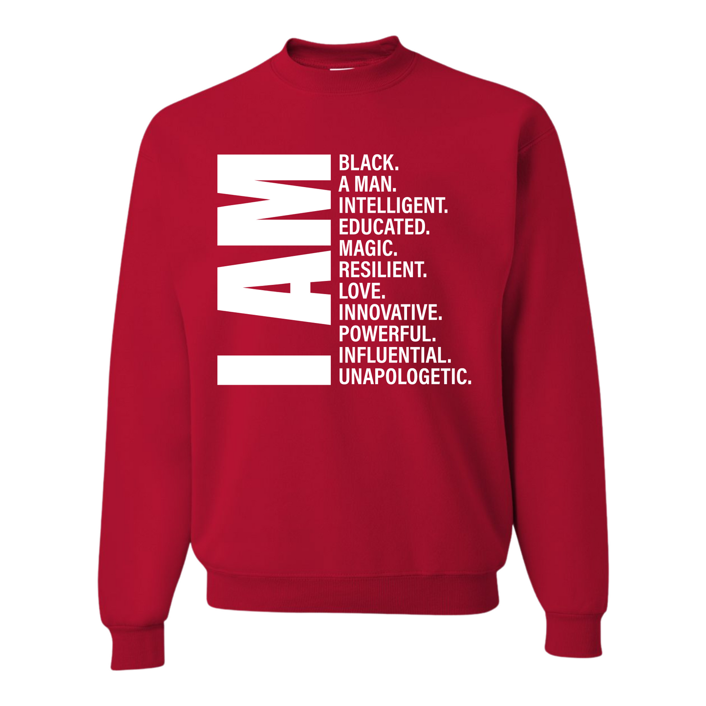 Resiliently Bold I Am Affirmation T-Shirt, I Am Affirmation, I Am Black Man Affirmation, I Am Black Woman, I Am Woman Affirmation, Red Crewneck Sweatshirt, Front