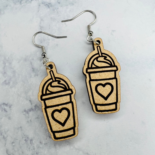 Wooden Latte Earrings w/ Heart Inside