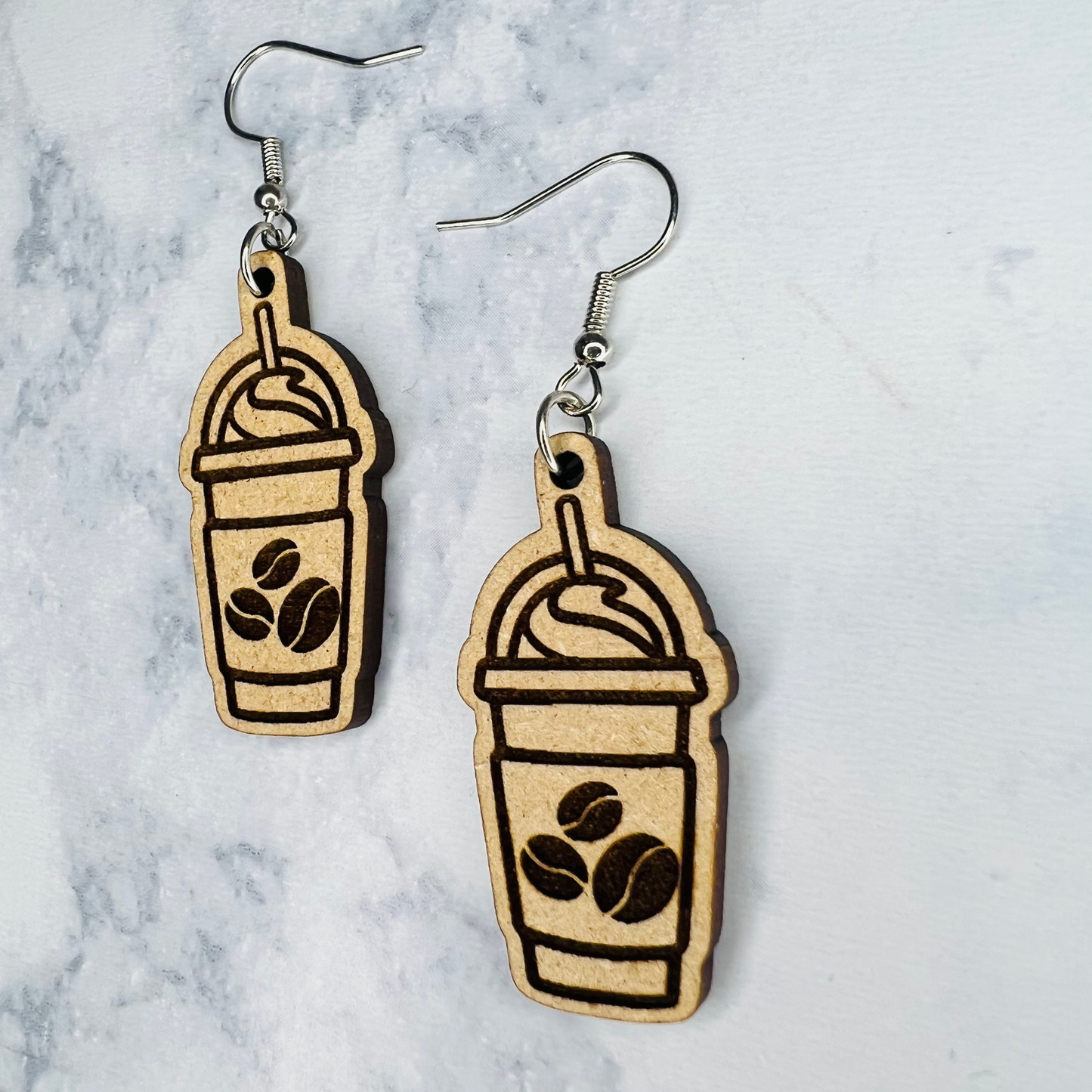 Wooden Latte Earrings w/ Coffee Beans Inside